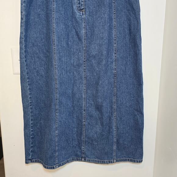 Y2K Denim Maxi Skirt Sz 16 XL Dark Wash Panel A-Line Cotton Modest Long Vintage - Picture 4 of 9